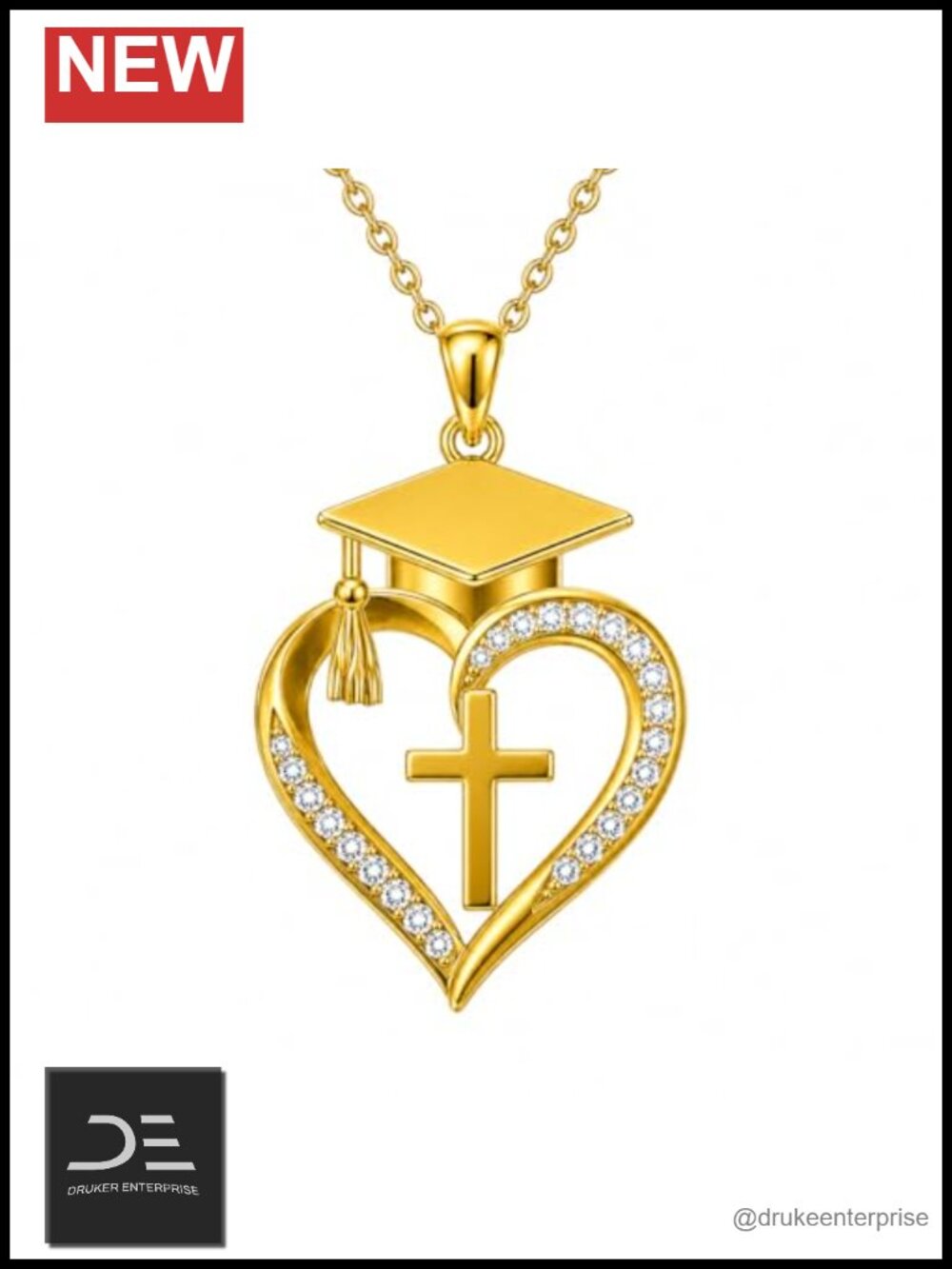 Graduation Cross Heart Pendant Necklace 18K Gold Plated Class of 2026 Gift